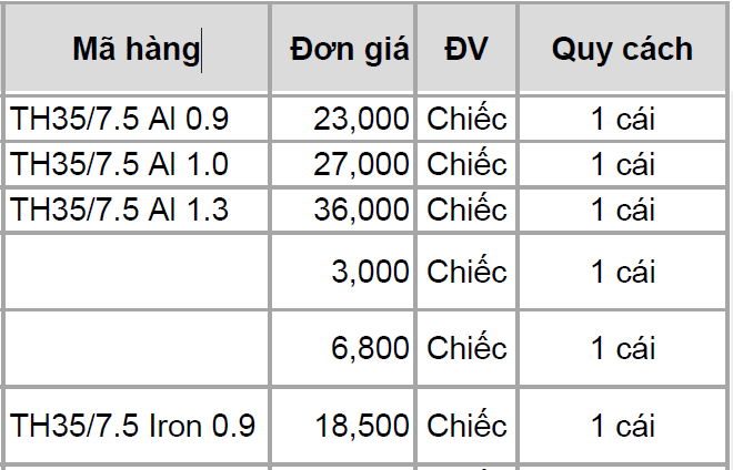 Bảng giá các mã hàng đầu Thanh ray nhôm TH35 series JingHong có sẵn tại Minh Việt 